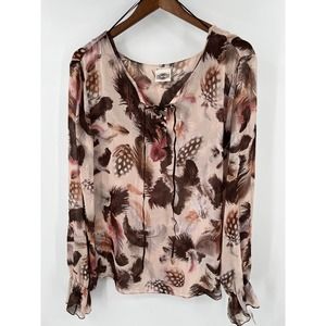 ROD's Western sheer boho western blouse with feather design size XL